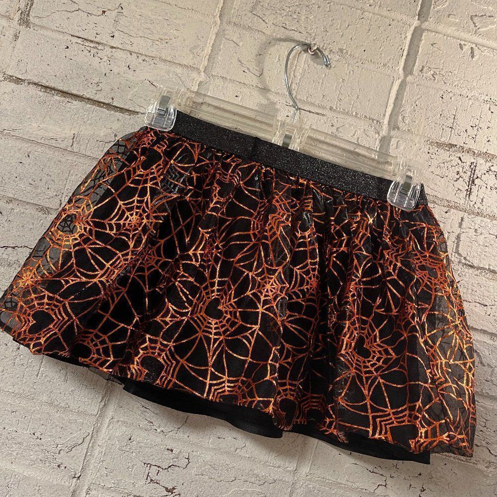 Celebrate Halloween Black Orange Tutu Style Spider Web Skirt 5T